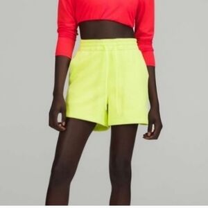 Lululemon Neon Yellow High-Waist Fleece  Women's Shorts Sz 12